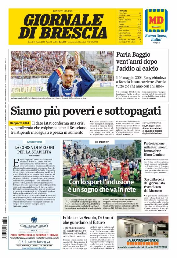 Prima-pagina-giornale di brescia-oggi-edizione-del-2024-05-16